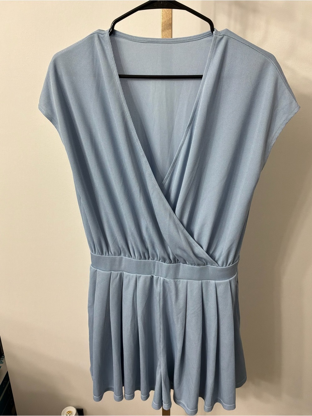 HALARA Sky Blue Wrap Romper with Pleated Skirt Shorts